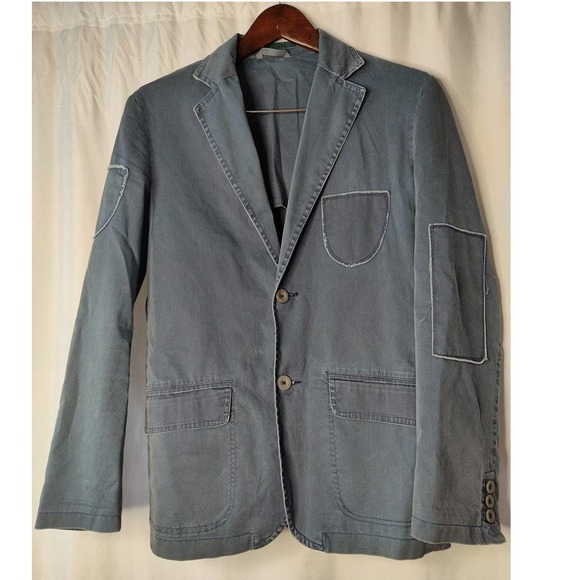 Open Lab Dark Chambray Blazer Made in Italy Moto School Boy Style Size 48 - Picture 1 of 7